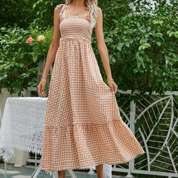 SHEIN Dresses & Skirts - Brown and White Gingham Maxi Dress